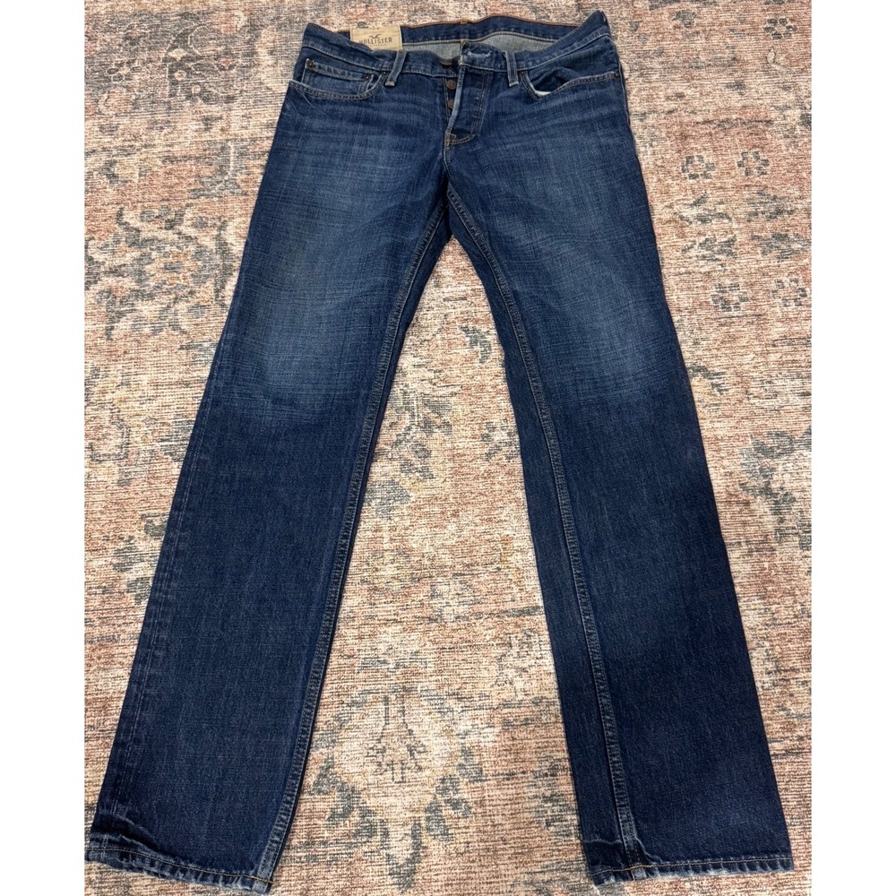 Hollister‎ Men Blue Straight Leg Jeans Dark Wash Button Fly 31x32 100% Cotton